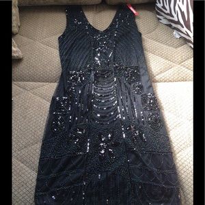 Black dress with iridescent beading NWOT